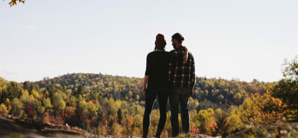 Stonehurst Place Midtown Atlanta - two people on autumnal overlook with blue skies Stonehurst Place Midtown Atlanta - two people on autumnal overlook with blue skies
