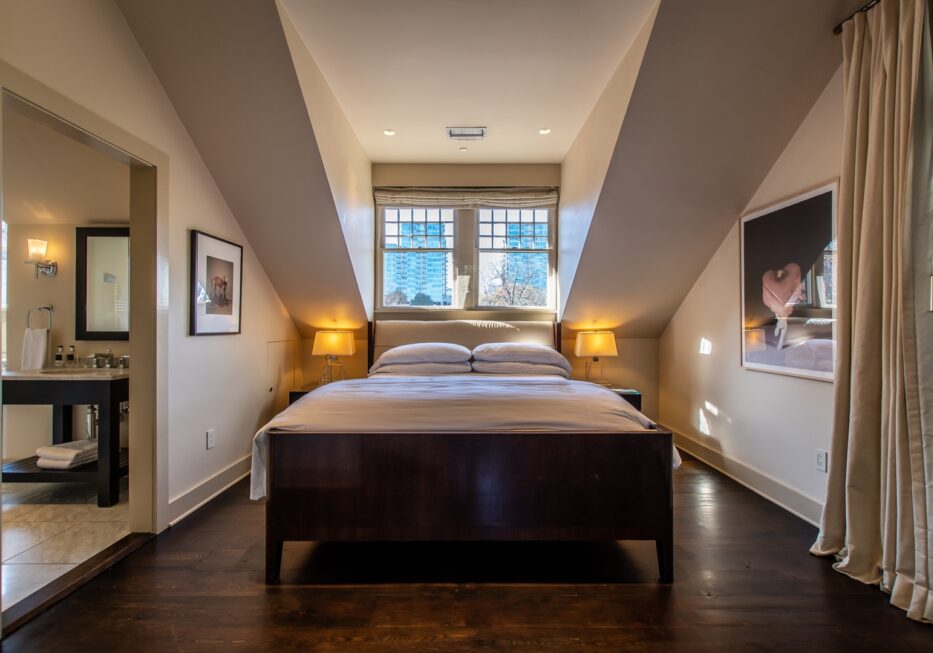 Master Suite bed with windows overlooking Atlanta