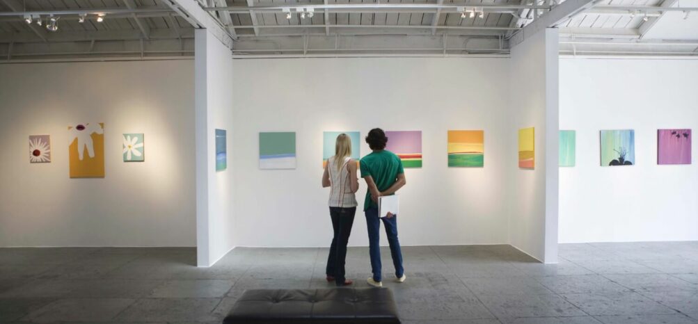 Couple exploring one of the Midtown Atlanta art galleries