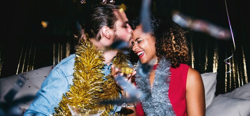 Young couple celebrating New Year's Eve in Midtown Atlanta