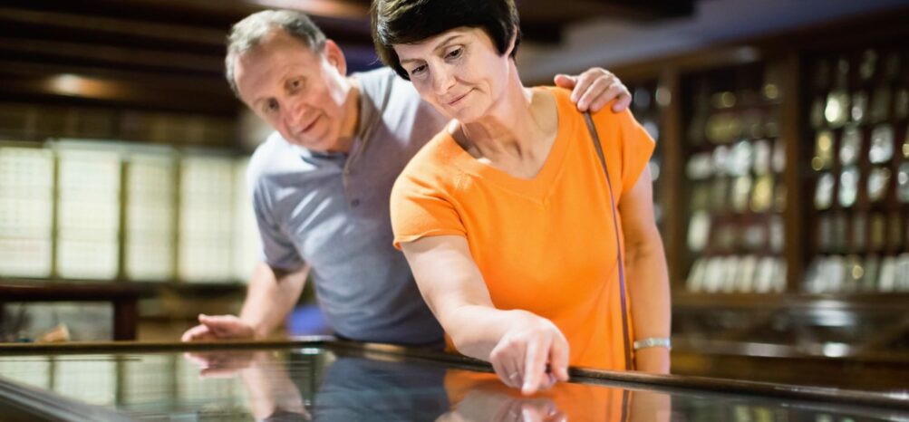 A couple looking at displays inside the National Center for Civil and Human Rights in Atlanta