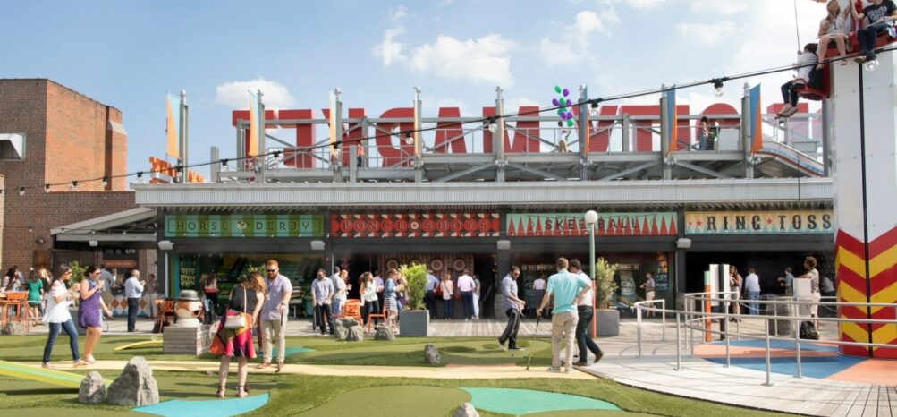 View of mini golf course on the Ponce City Market rooftop