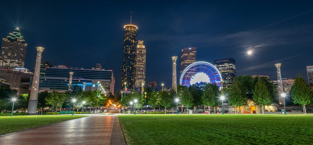 A view of Centennial Olympic Park and SkyView Atlanta, which are two unique Atlanta attractions A view of Centennial Olympic Park and SkyView Atlanta, which are two unique Atlanta attractions